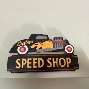 Wood Speed Shop Wall Decor Sign - Black and Orange